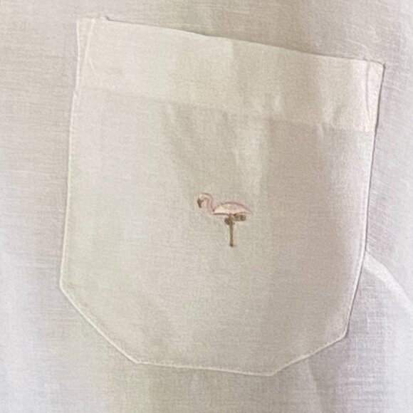 Edward Irish Linen Sz 2X White Blouse Shirt 3/4 Sleeve Embroidered Flamingo - Picture 5 of 11